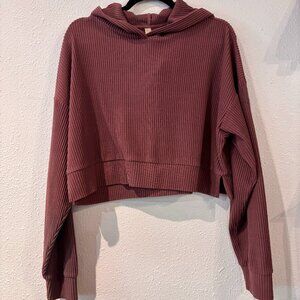 ALO YOGA mauve pink ribbed crop hoodie size medium